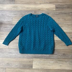 Lands' End Drifter Sweater Sz 2X Blue Cable Knit Cotton Preppy Fisherman Cabin